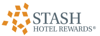 Stash Hotel Rewards logo with orange geometric emblem and the words “STASH HOTEL REWARDS” in blue.
